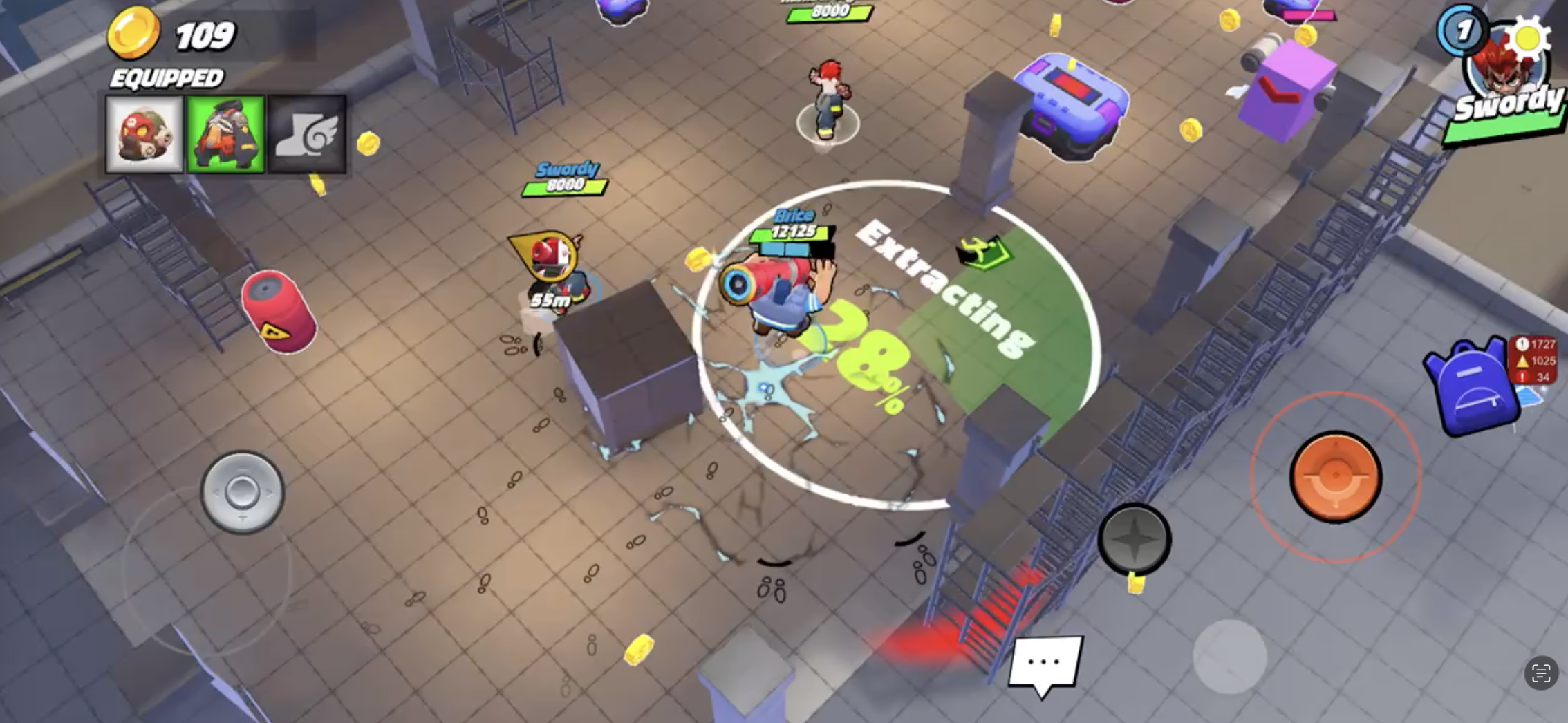Gameplay screenshot showing a character in an extraction zone.